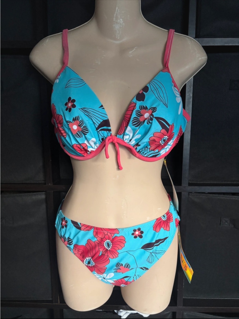 Floral Underwire Bikini Set in Turquoise & Pink